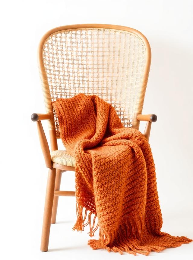 Wooden chair with knitted blanket